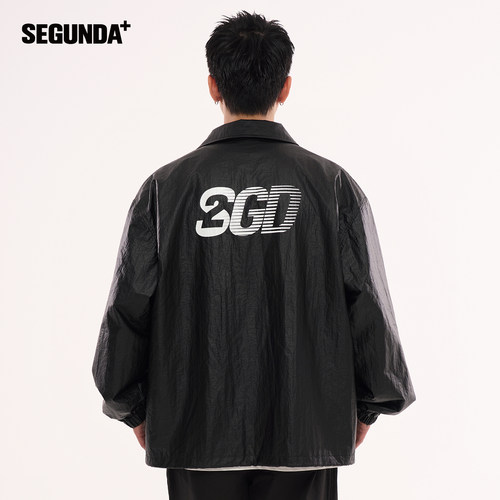 SEGUNDA+纸感褶皱仿皮教练夹克