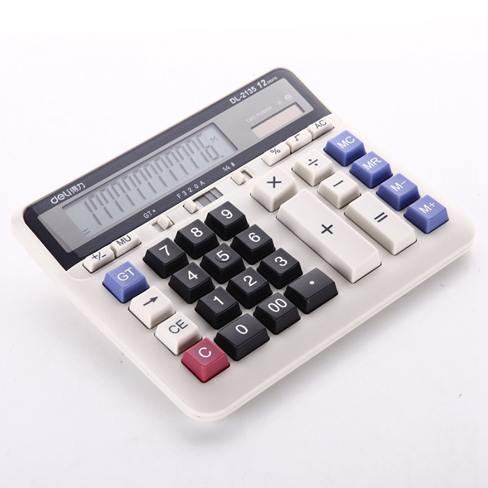 得力2135桌上型计算器 办公文具太阳能双电源 电脑按键计算器包邮