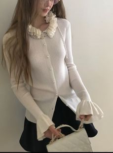 女毛衣打底上衣 百搭显瘦木耳边针织衫 2025早春新款 韩版