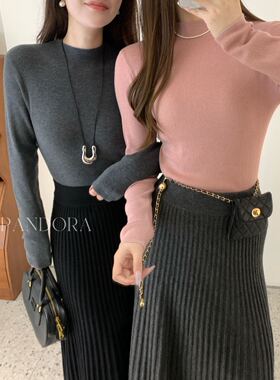 【挚简烟管领针织衫】高品质含羊毛百搭烟管领纯色薄款修身打底衫