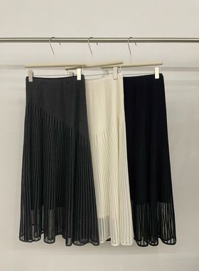 白色/黑色/灰色 法式不规则斜条针织半身裙女高腰显瘦a字鱼尾长裙