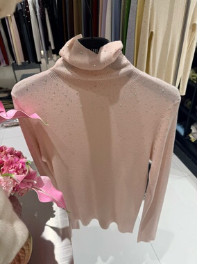 正版堆堆高领薄含羊毛针织衫女套头镶钻上衣秋冬洋气修身打底毛衣