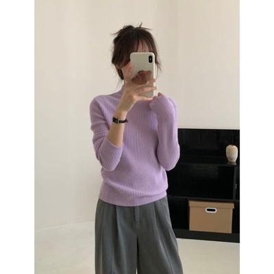 韩国东大门100%羊毛打底衫女秋冬套头长袖内搭显瘦半高领羊毛衫女