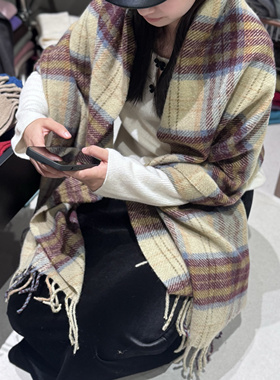加价购 高级感格子针织围巾冬季韩系氛围感复古加厚保暖学生围脖