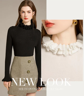 洋气木耳边针织衫 限时福利 针织新款 立领女内搭毛衣长袖 内搭 正版