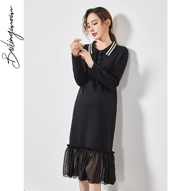 孕妇连衣裙秋装孕妇装外出潮妈时尚款遮肚不显怀宽松春秋款针织裙