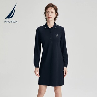 NAUTICA/诺帝卡女装春夏休闲简约Polo长袖连衣裙舒适针织