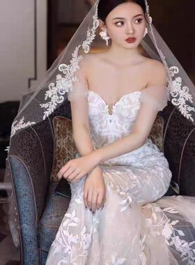 超长拖尾新娘头纱蕾丝头纱