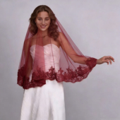 新娘酒红色蕾丝边头纱婚礼中国风简约盖头配饰经典 红头纱