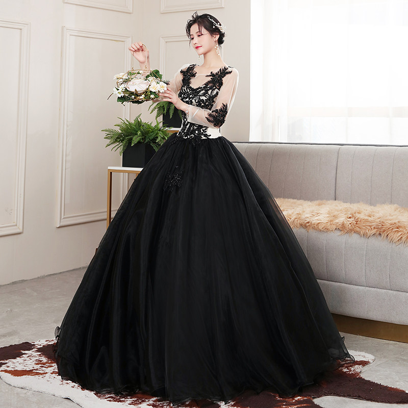 新款双肩2024舞台民歌独唱艺考演出服年会主持人晚礼服蓬蓬裙女