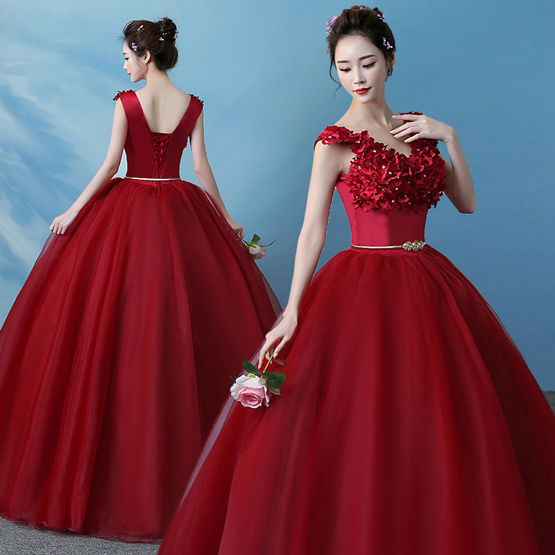2024新款表演婚纱礼服独唱演出服蓬蓬裙花朵时尚合唱艺考礼服长裙