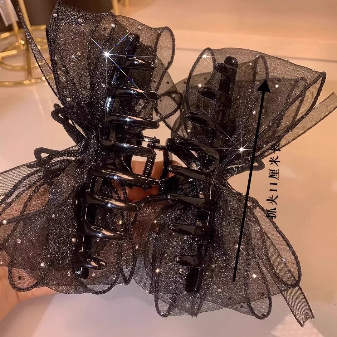 发夹抓爆款女盘发抖音后脑勺纱水钻夹大号蝴蝶高级感网夹头饰鲨鱼