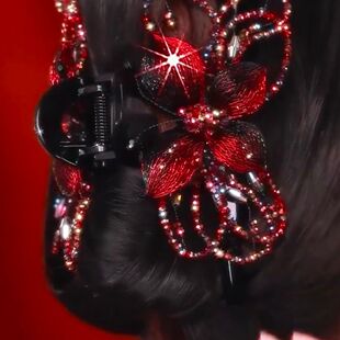 韩国高档手工铜丝编织花朵抓夹轻奢水晶后脑勺优雅盘发大号鲨鱼夹