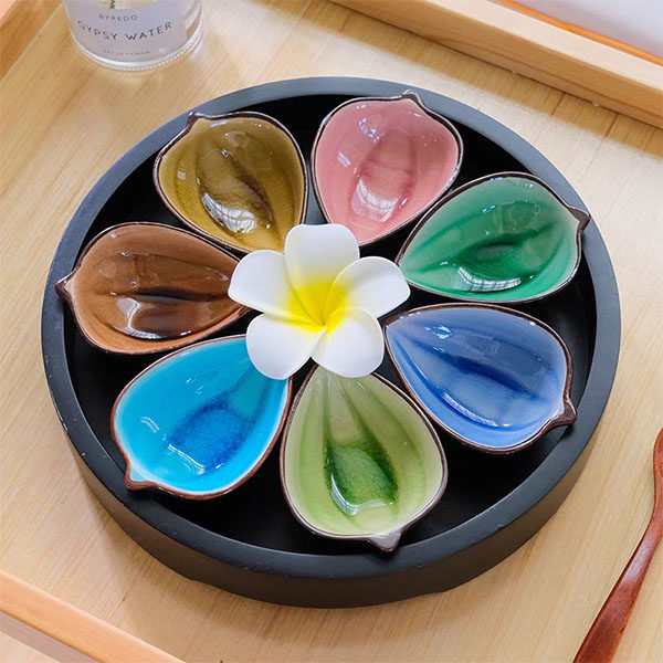 树叶款美容院专用精油碗碟子套盒装调配陶瓷