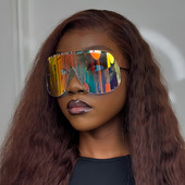 欧美新款 眼镜女高级感茶色连体太阳眼镜大框显脸小防紫外线墨镜男