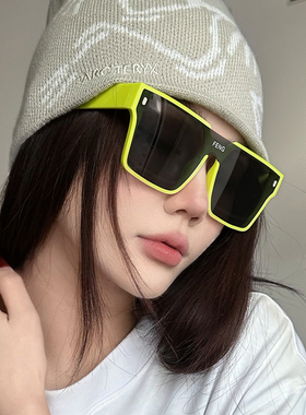 时尚大框连体绿框墨镜方形大脸显瘦凹造型街拍遮阳防紫外线太阳镜