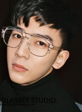 黄子韬明星款ins网红眼镜框女男透明配近视眼镜半框白框度数眼睛