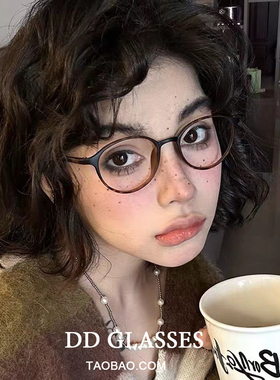 超轻冷茶棕色复古小框眼镜近视可配高度数女素颜神器椭圆网红装饰