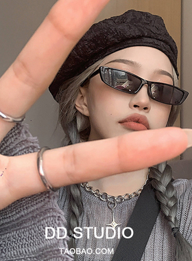 肯豆fil小白封帆同款ins风墨镜超窄长方形个性女眼镜嘻哈男太阳镜