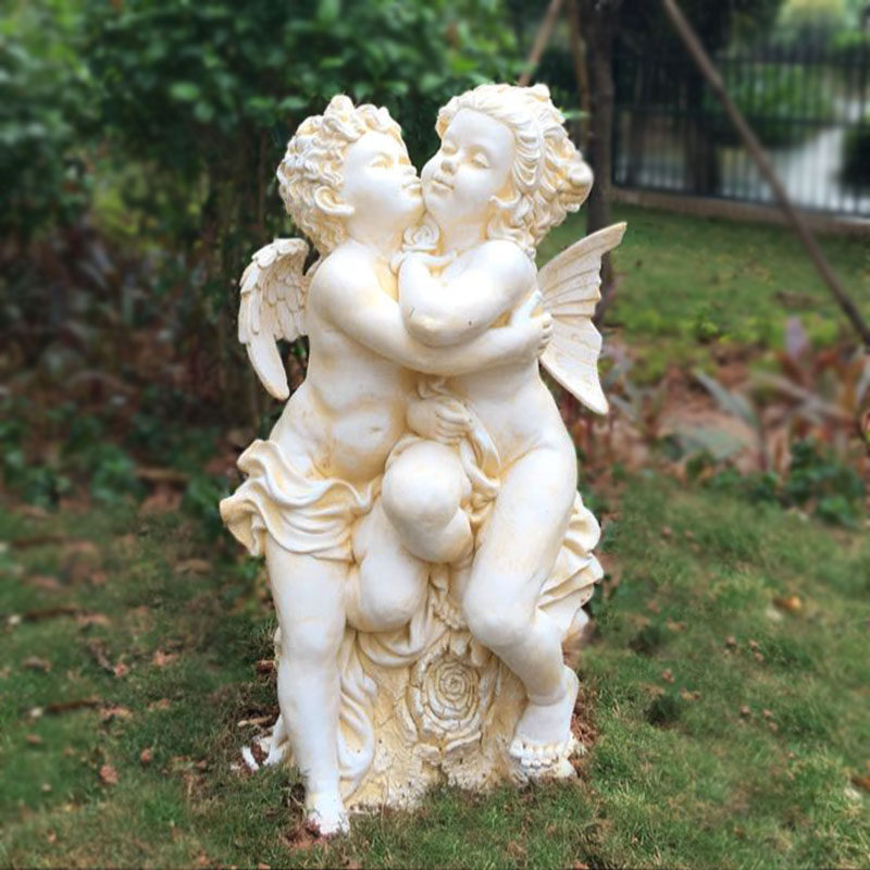 欧式玻璃钢人物雕塑艺术品客厅户外落地摆设双天使拥抱亲吻情侣