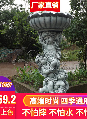 欧式人物玻璃钢花盆摆件客厅户外庭院花园落地摆设小天使流水喷泉