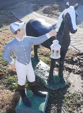 原创骑士骑手马夫玻璃钢雕塑马场摆件家居装饰品草坪落地景观摆设