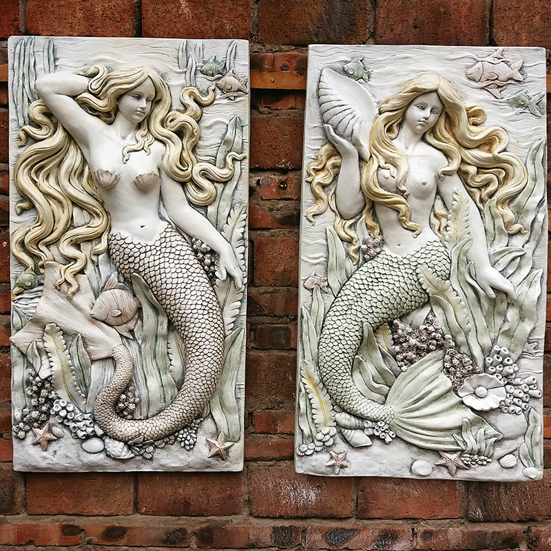 欧式现代壁饰壁挂天使浮雕画墙壁背景墙装饰金色美人鱼壁画挂件图片