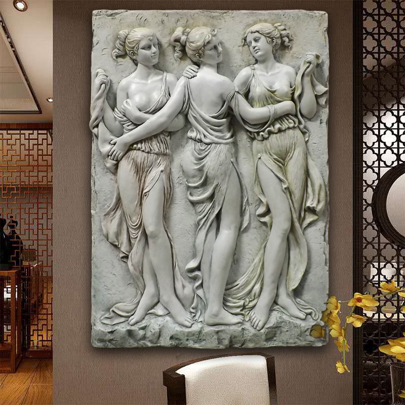 欧式客厅浮雕人物壁饰玄关过道墙壁背景墙金色装饰挂饰美惠三女神