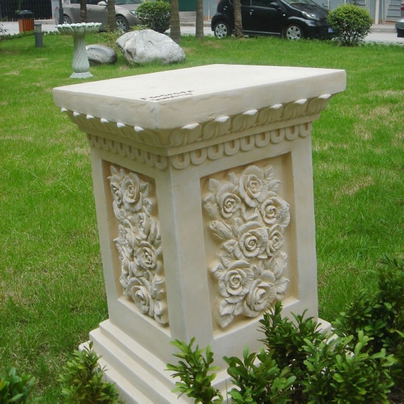 欧式浮雕家装工艺摆设方形玫瑰花罗马柱时尚大件摆件底座