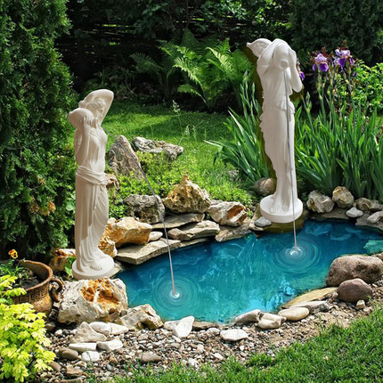 欧式女神循环流水喷泉人物雕塑落地摆件庭院花园会所水景鱼池装饰