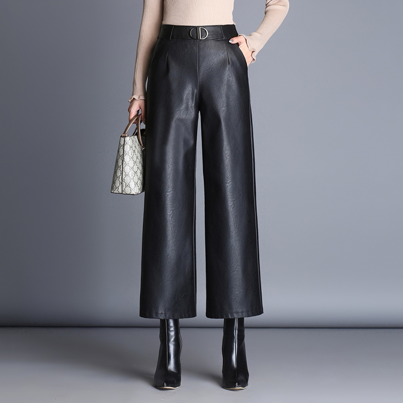 九分阔腿裤女皮裤2025秋冬高腰大码宽松显瘦小个子休闲窄版直筒裤