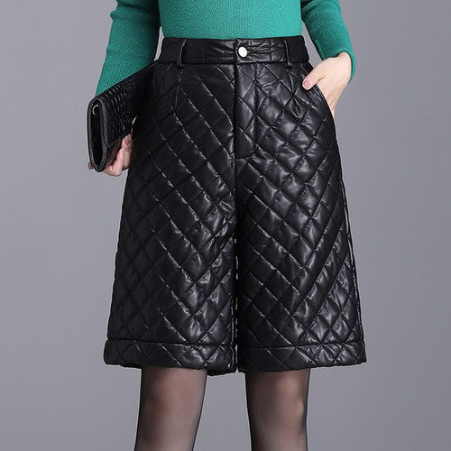 皮裤女加厚皮短裤五分裤加棉加厚