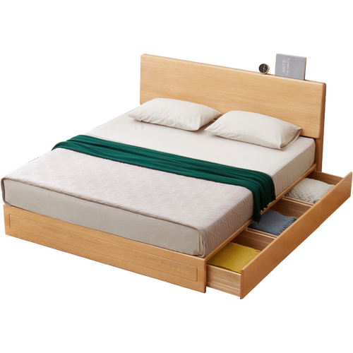 源氏木语百伦沙实木床简约白蜡木抽屉箱体床卧室储物原木双人床