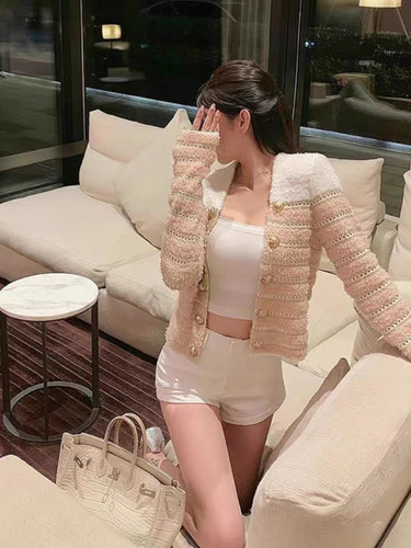 Yours Style香槟碎金定染金扣针织开衫女修身气质短款毛衣外套