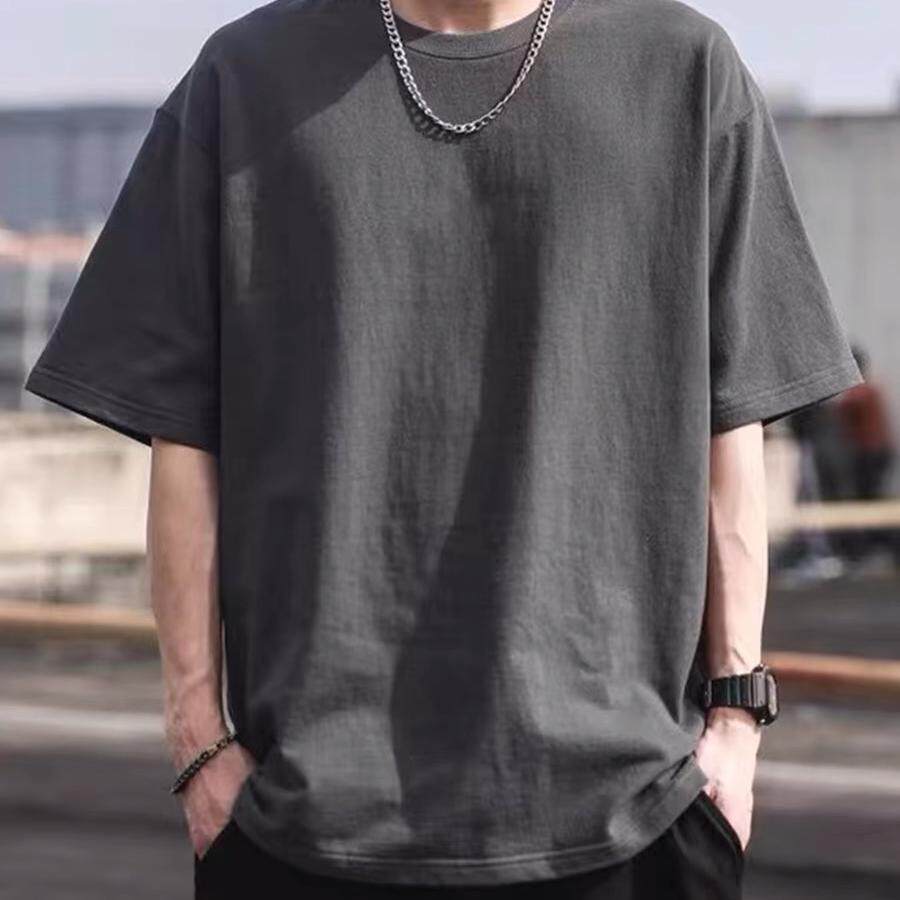 美式复古潮牌简约重磅100%纯棉短袖T恤男夏装宽松百搭ins潮流半袖