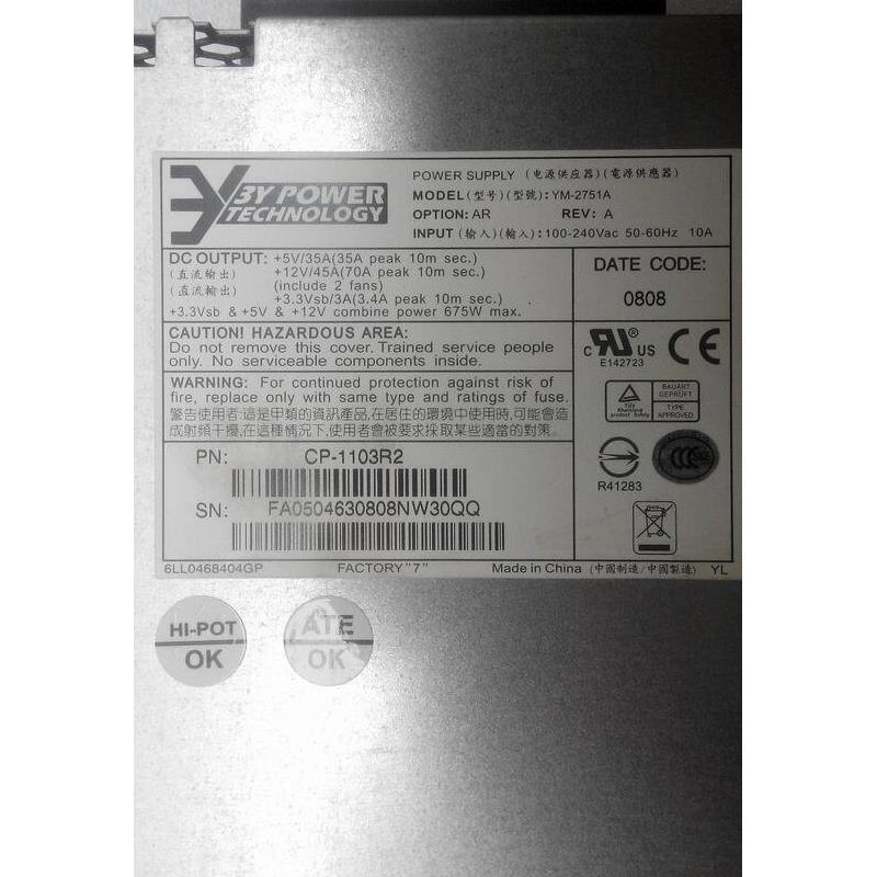 原装NetApp FAS2020 FAS2040 Power YM-2751A 电源,657W 9.5成新