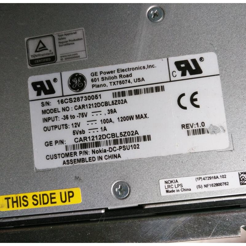 GE ZJ48341 CAR1212DC 14CS41809573 -36-75V=37A 12V=100A 1200W