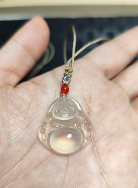 天然高冰白玉髓大肚弥勒佛吊坠新中式玉石女款玛瑙佛公项链挂件