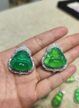翠滴滴 925银葫芦阳绿豆子挂件帝王绿树叶高冰透佛公媲美翡翠色