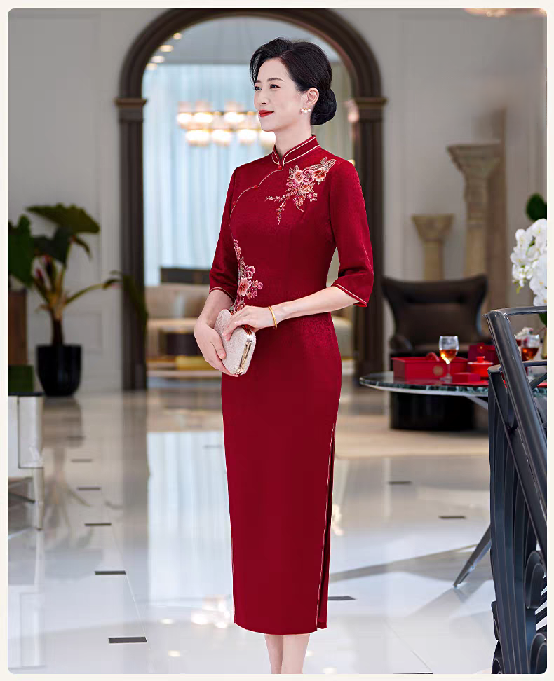 俏佳人高定轻奢手工刺绣喜婆婆喜妈妈婚宴礼服旗袍裙平时可穿