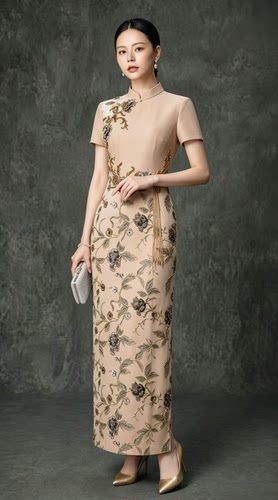 定制喜妈妈宴会礼服鎏金花卉刺绣东方雅致气场得体显贵宴会天花板