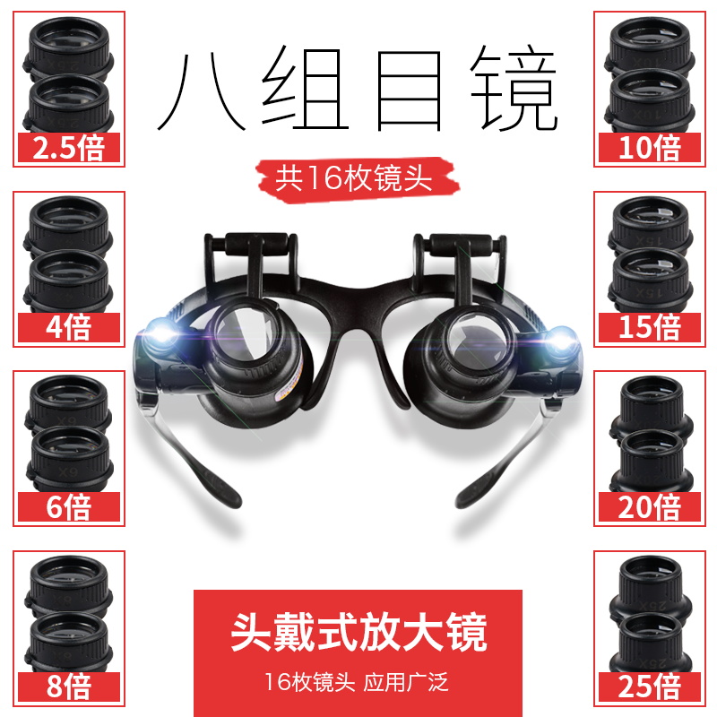 拜斯特头戴眼镜式维修放大镜led带灯双眼8组目镜检验高珠宝电子电路清倍钟表银元钱币皮肤黑头粉刺在类目 电子词典/电纸书/文化用品, 绘图测量用品, 放大镜中 - 来自Buy2taobao.com提供专业的淘宝代购服务