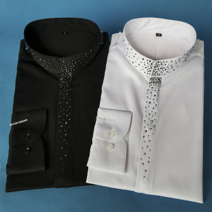 男士立领镶钻长袖晚礼服衬衫宴会艺考播音主持人衬衣大合唱演出服