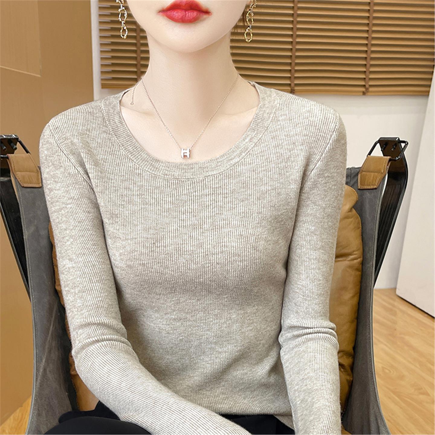 圆领修身搭长袖上衣简约冬季新款毛衣女内春秋打底低衫紧身针织