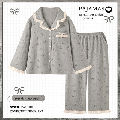 复古风高级感纯棉睡衣女春秋款2025新款长袖可外穿家居服套装冬天