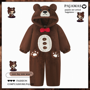 保暖连帽家居服冬 睡袍冬季 轻松熊珊瑚绒睡衣秋冬女款 加绒加厚长款