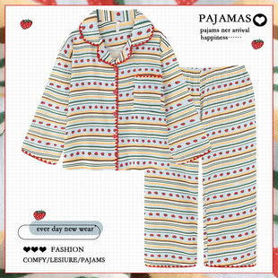 韩版 秋季 ins睡衣女春秋款 可外穿家居服套装 纯棉纱布长袖 2025新款