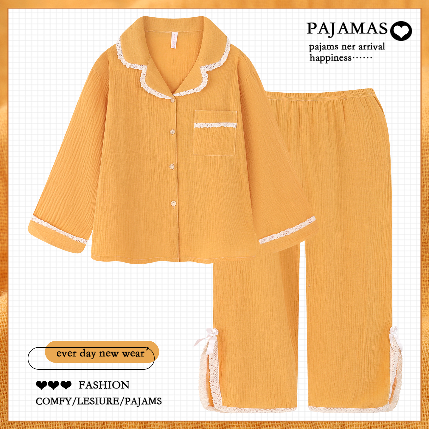 2025新款纯棉睡衣女春秋季长袖双层纱布韩版简约宽松婴儿棉家居服