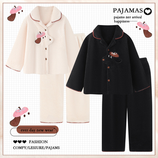 家居服套装 加厚保暖男士 冬天 卡通珊瑚绒情侣睡衣女秋冬季 2025新款