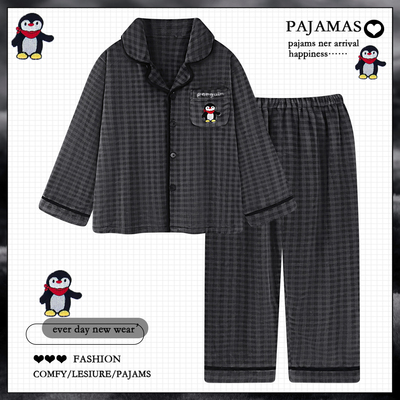 卡通格子珊瑚绒睡衣男款秋冬季加绒加厚保暖男士法兰绒家居服套装